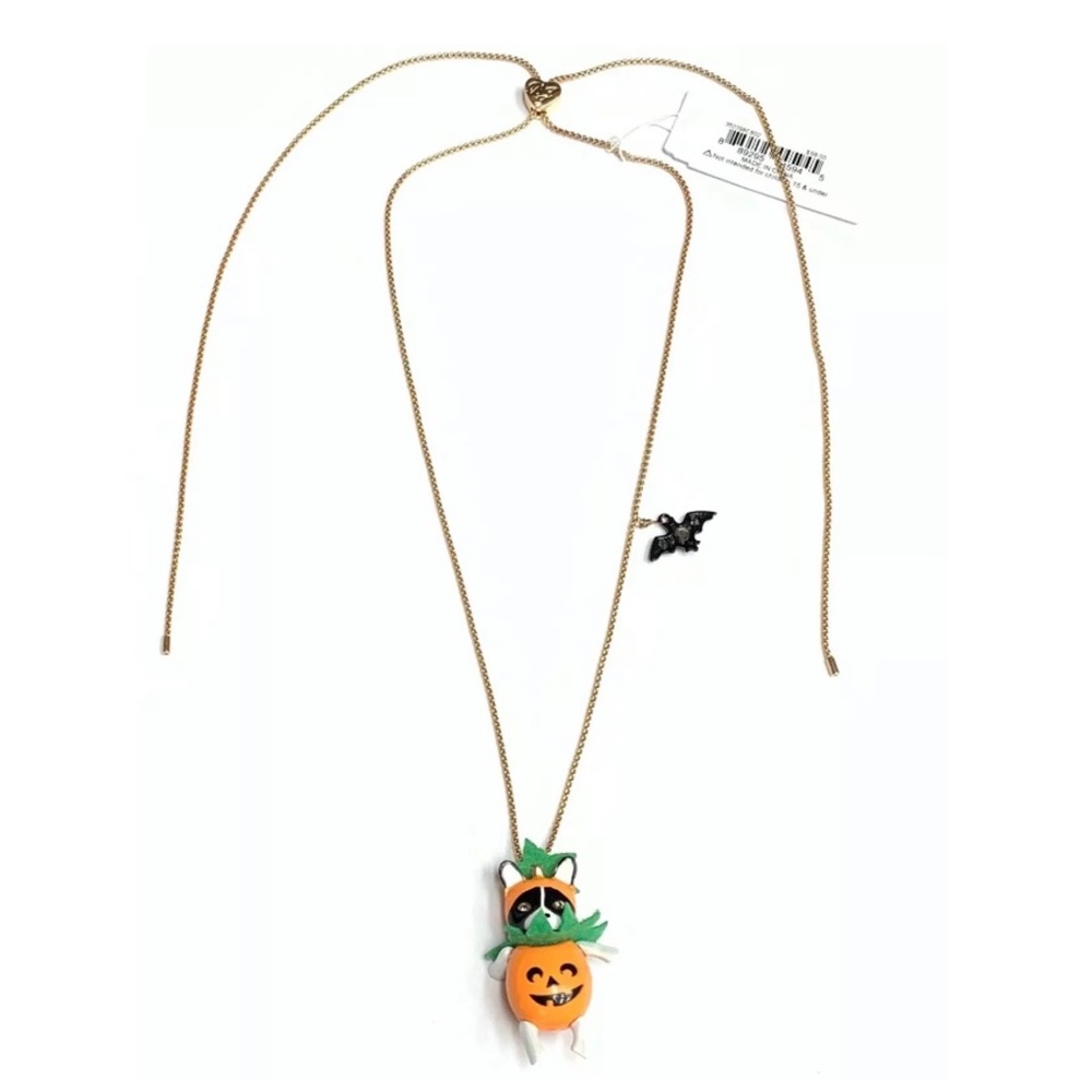 NWT Betsey Johnson JUST TREATS DOGOLANTERN Boston Terrier Gold Tone Necklace - Picture 8 of 9